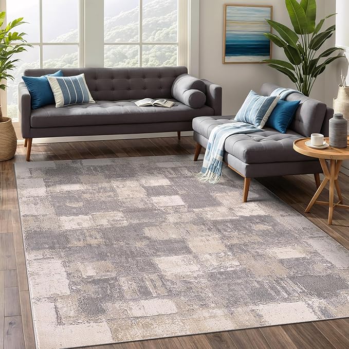 Beverly Rug Living Room Rug 6x9 Modern Luxury Ultra Soft Vintage Indoor Area Rugs for Kitchen Dining Room Stain Resistant Non Shedding Indoor Carpet Alfombras para Salas Modernas (6 x 9 Gray)