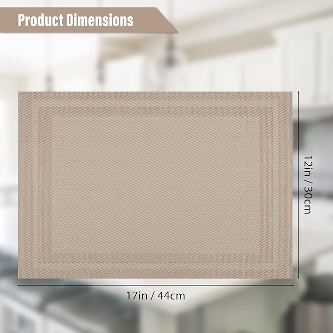 Winknowl Placemats Set of 4，Heat Resistant Woven Vinyl Washable PVC Place Mats，Non-Slip Stain Resistant Indoor/Outdoor Table Mats for Dining Table (Gold)