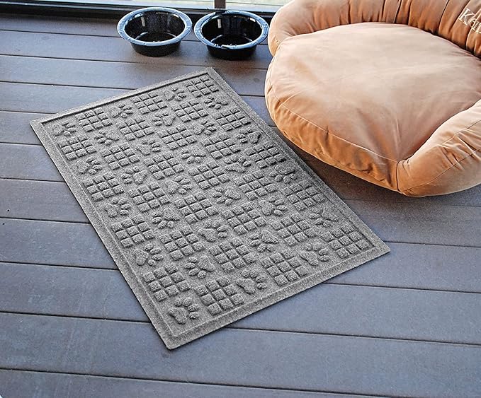 WaterHog Durable Indoor Outdoor Mat – Slip-Resistant Water Trapping Door Mat for Entryway, Porch, Garage, Mudrooms, Patios, Decorative Floor Covering, Made in USA, Dog Paw Design, Medium Grey, 2' x 3'