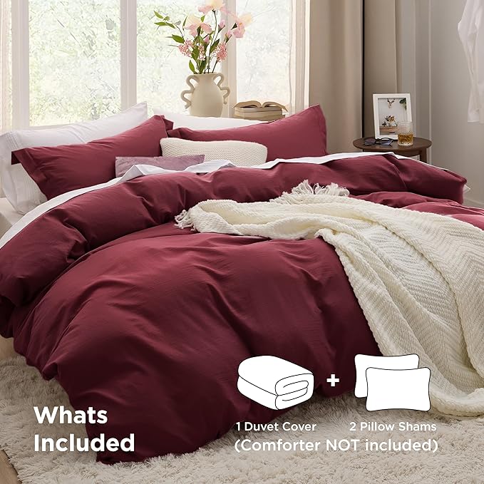Bedsure Winery Duvet Cover Full Size - 3 Pieces Prewashed Extra Soft Bedding Set, Includes 1 Duvet Cover 80x90 Inches with Zipper Closure & 2 Pillow Shams, Comforter Not Included