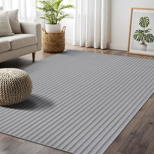 Beverly Rug Non Slip Area Rug 4 x 6 Modern Durable Ultra Soft Ribbed Indoor Rugs for Living Dining Room Office Stain Resistant Non Shedding Casual Easy Shag Indoor Carpet Gray 4x6