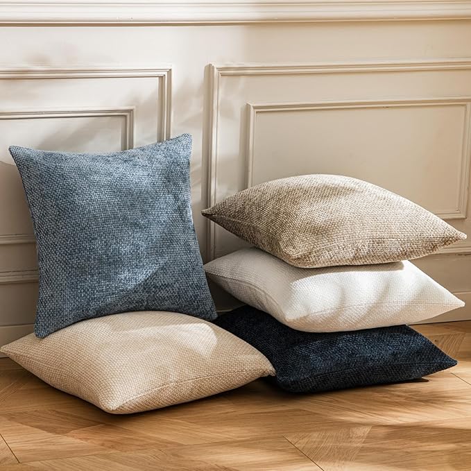 a moment Blue Chenille Throw Pillow Covers 18x18 Inch Pack of 2 Modern Decorative Throw Pillow Covers Farmhouse Cross Covers Home Decor for Sofa Bedroom Living Room
