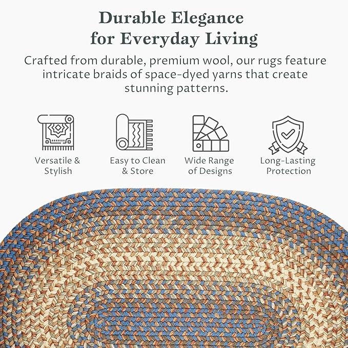 RRI Home Decor EastEnd EL93 Blue Lake 2' x 3' Oval - Braided Area Rug, Home Decor, Floor Mat or Bedroom Rug - Easy Care, Ideal for High Traffic Areas in Hallway and Living Room - Made in USA