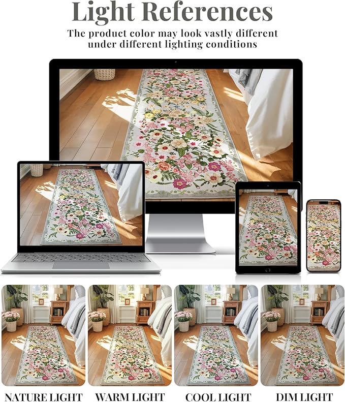 AREAMAY Floral Bedroom Rug - 4x6 Washable Area Rugs Non-Slip Soft Low-Pile Stain Resistant Carpet Flower Print Vintage Indoor Rug forLiving Room Dining Room Office Nursery Room, Grey