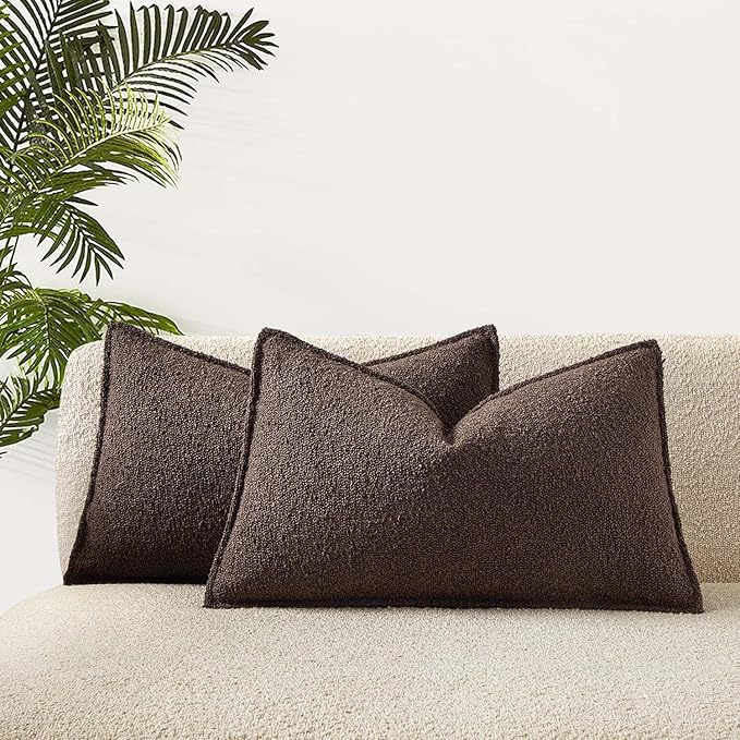 JUSPURBET Brown Decorative Pillow Covers 16x24 Set of 2 Throw Pillow Covers for Couch Sofa Bed Cozy Boucle Textured Lumbar Cushion Covers Cases with Hidden Zipper for Living Room Home Decor