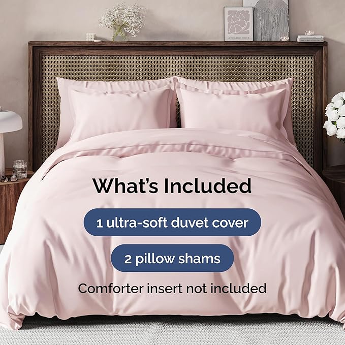 Duvet Cover Cal King Size Set - Extra Soft Cal King Size Duvet Cover 104 x 98 with 2 Pillow Shams - Hotel Luxury & Fade Free w/Zipper Closures & Ties - Comfy Breathable Bedding Set (Lavender Pink)