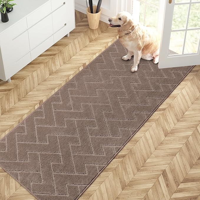 PURRUGS Dirt Trapping Door Mat 32" x 70", Non-Slip Machine Washable Entry Rug, Dog Doormat, Indoor Front Door Mat, Super Absorbent Entryway Rug for Muddy Shoes & Paws, Grayish Brown