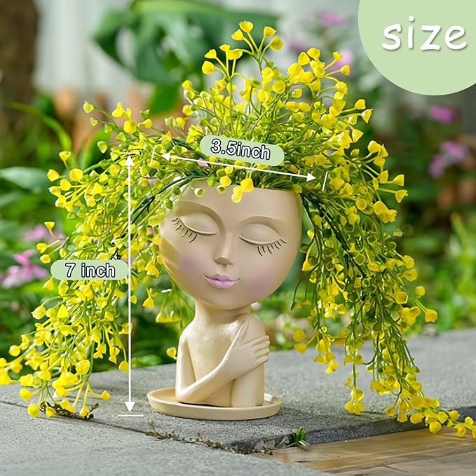 Khaki Creative Touch-Shoulder Doll vase, Lovely Resin vase, Used for Indoor and Outdoor Decorative vases, is an Ideal Gift.
