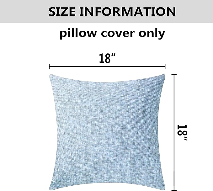 Home Brilliant Lined Linen Square Pillow Cover 18x18 Sky BlueThrow Pillow Cover for Sofa Couch Bench, Light Blue, 18 x 18 inch (45cm)