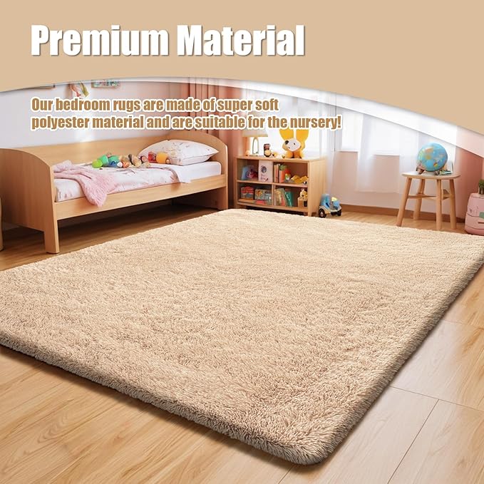 6x9 Fluffy Area Rug for Living Room,Shag Area Rugs for Bedroom,Soft Fuzzy Rug Non-Shedding Indoor Plush Carpet for Kids Bedroom Nursery Dorm Home Decor,Beige