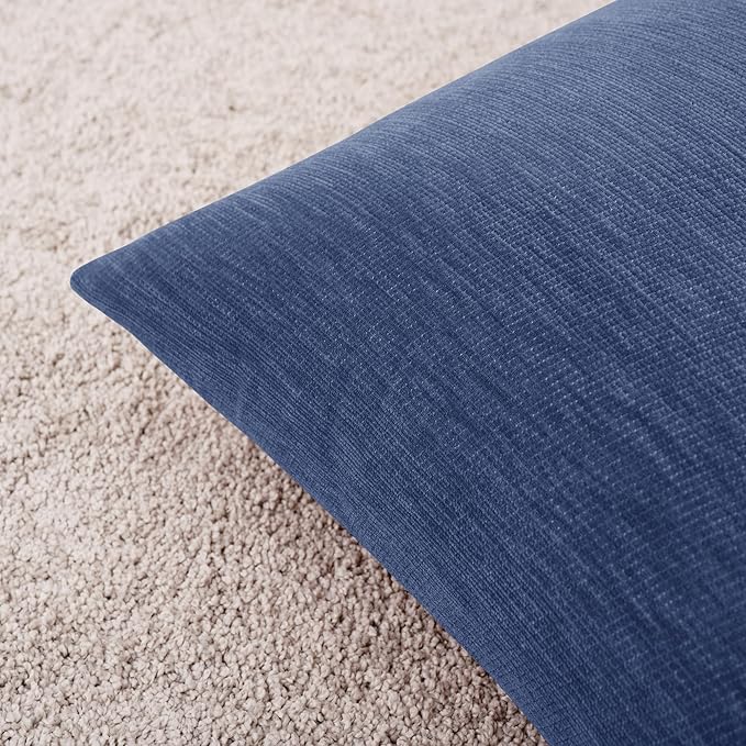 Set of 4 Navy Blue Throw Pillow Covers 18x18 Inch, Neutral Boho Farmhouse Aesthetic Decorative Pillow Cases for Couch, Sofa, Living Room & Bed, Soft Chenille Pillow Cases, Stylish Home Decor, 45x45 cm
