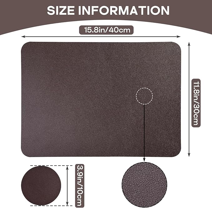 Faux Leather Placemats Set of 6, Vinyl Placemats Heat Resistant Place Mats, Waterproof Oil-Proof Wipeable Dining Table Mats and Coasters for Kitchen, Indoor, Outdoor (Coffee 16 x 12 inch)