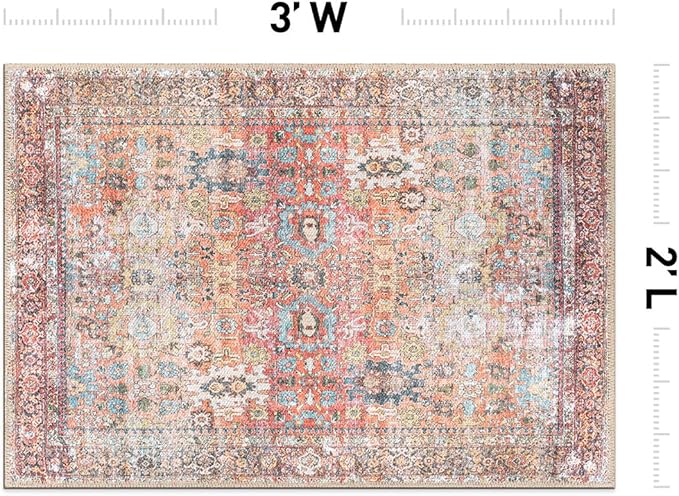 Rugshop Multi Transitional Distressed Accent Rug — Machine Washable & Non‑Slip, 2'x3' for Entryway, Kitchen and Bathroom
