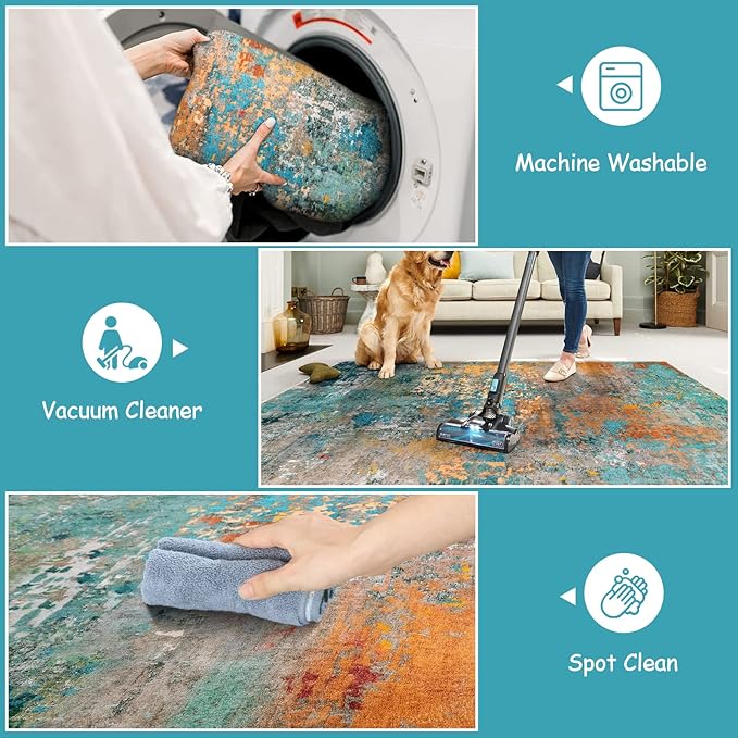 Lahome Modern Abstract Round Rug - 4Ft Colorful Rugs for Entryway Small Bathroom Rugs Washable 4x4 Circle Mat, Contemporary Indoor Floor Accent Carpet for Kitchen Bedroom Family Room Decor