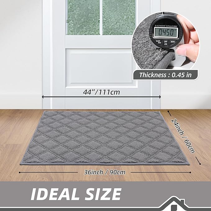 BEQHAUSE Dirt Trapper Door Mat 24" x 36", Non-Slip Washable Doormats Welcome Mat, Dirt Resistant and Absorbent Entrance Mat, Low Profile Floor Mats for Front Back Door, Entryway, Grey