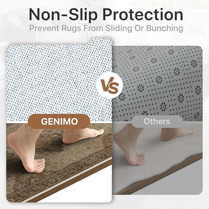 GENIMO 2'6''x6 Runner Rug,Machine Washable Non-Slip Vintage Rugs,Low Pile Lightweight Carpet for Bedroom,Hallway,Entryway,Kitchen,Bathroom,Brown