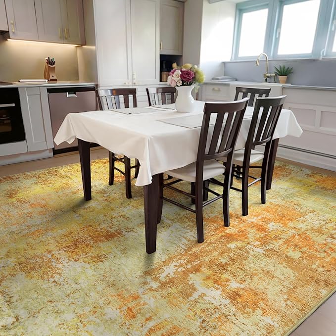 AREAMAY Washable Area Rug 5x7 - Neutral Modern Abstract Rugs, Soft Non Slip Thin Carpet with for Bedroom, Under Dining Room Table, Home, Office, Dorm, Office Rolling Chair - Yellow Brick