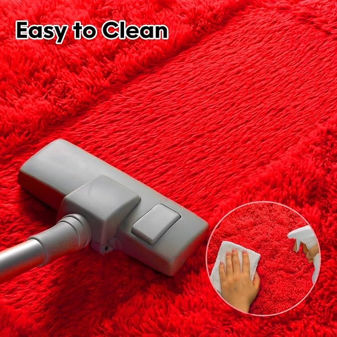 Mtandyx 5x7 Plush Fluffy Area Rugs, Large Soft Carpet, Upgraded Non-Slip Rectangular Rug for Living Room, Bedroom, Kids Room, Dorm,Modern Home Decor Aesthetic,Red.
