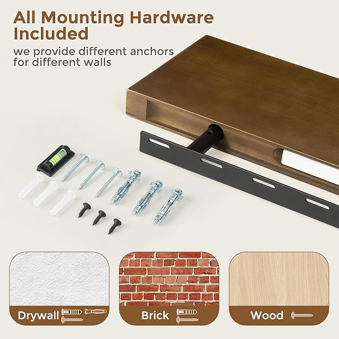 Marsmiles 30 Inch Floating Shelves | Rustic Dark Wood Wall Shelves Set of 2 | 30" W x 7.7" D x 1.6" H Wooden Shelves for Bathroom Kitchen Living Room