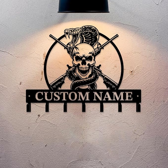 Personalized Custom Name Gun Wall Hooks,Metal Gun Room Art Clothes Hooks,Metal Gun Wall Home Storage Decorative,For Front Door, Hallway, Kitchen, Bedroom,Keys,Hats (Style L)