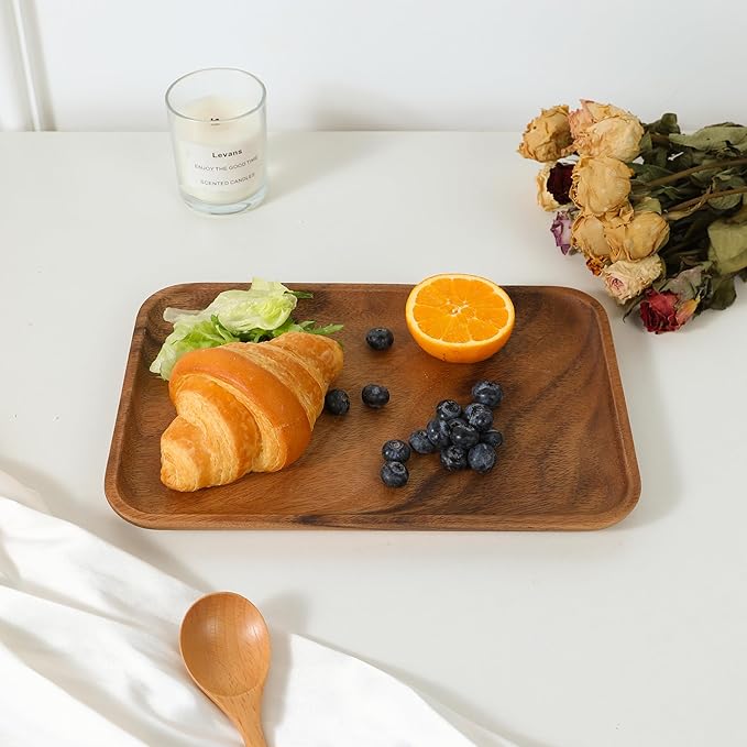 Premium Quality Durable Walnut Rectangular Wooden Plate 10"-100% Natural Wood Serving Plate for Coffee Table-Great Home Decor Platter for Breakfast & Dining