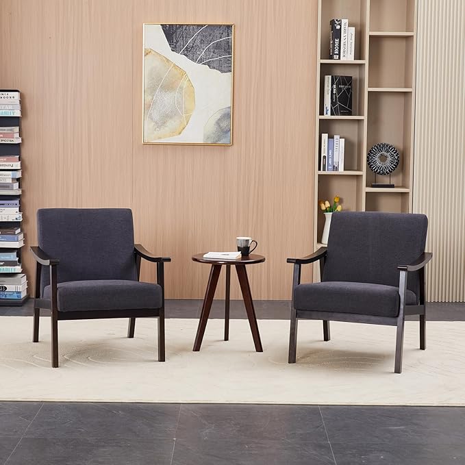 Hjaustevy Corduroy Accent Chair, Mid Century Modern Armchair, Living Room Chairs with High Back Upholstered, Lounge Chair with Solid Wood Frame & Soft Cushion for Bedroom, Reading Room, Black