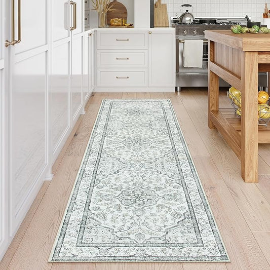 Lahome Oriental Washable Runner Rug,2.5x8 Long Bedroom Rug Runner Non-Slip,Runner Rug for Entryway Indoor,Traditional Laundry Room Rug Runner Low-Pile for Kitchen Hallway,(8ft,Light Gray)