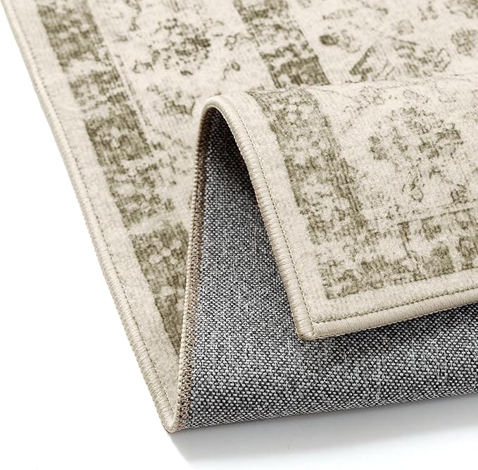 PureCozy Taupe 6x9 Area Rug Vintage Washable Living Room Carpet Non Slip Bedroom Indoor Office Low Pile Large Traditional Distressed Retro Accent Rug for Dining Room Bathroom Kitchen