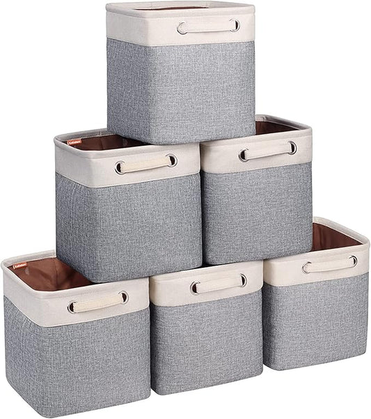 Kntiwiwo Cube Storage Bins 10.5” x 10.5 x 11” Cloth Baskets for Storage with Handles Storage bins for Shelf, Closet, Office Organizer, Set of 6