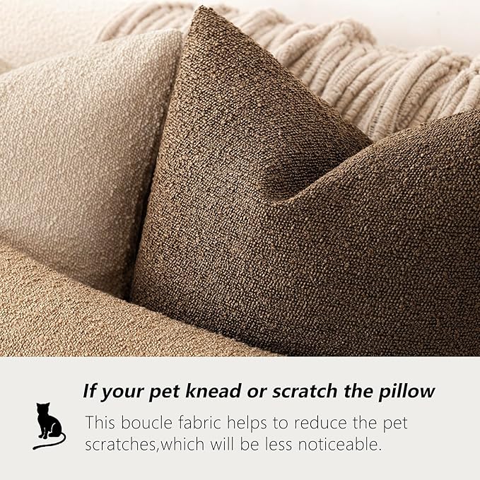 Foindtower Decorative Textured Boucle Throw Pillow Covers Accent Solid Pillow Cases Neutral Soft Cozy Couch Cushion Case for Chair Sofa Bedroom Living Room Home Decor 26x26 Inch,1PC,Chocolate