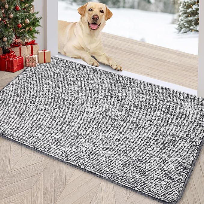 REFETONE Indoor Doormat, Front Door Mat 24"x36" Absorbent Rubber Backing Non Slip Back Door Mats, Washable Low-Profile Inside Floor Mat Door Rugs for Entryway, Resist Dirt Mud Mat for Dogs, Dark Grey