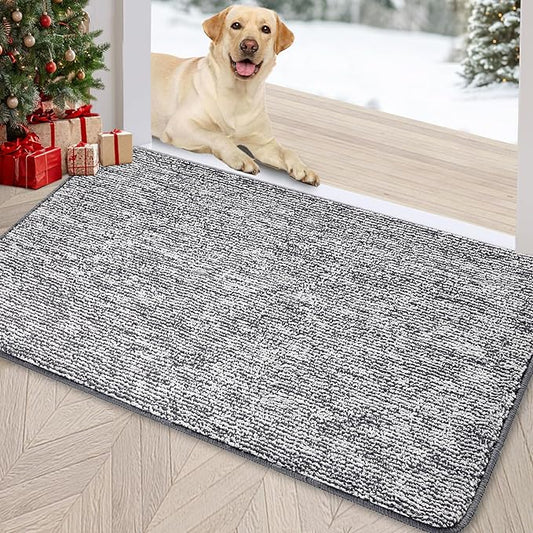 REFETONE Indoor Doormat, Front Door Mat 24"x36" Absorbent Rubber Backing Non Slip Back Door Mats, Washable Low-Profile Inside Floor Mat Door Rugs for Entryway, Resist Dirt Mud Mat for Dogs, Dark Grey