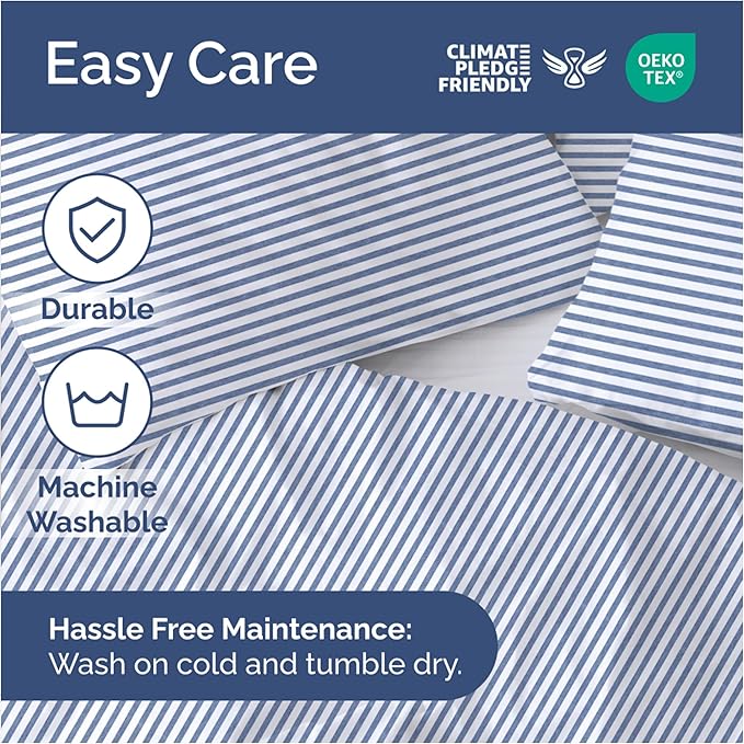 Duvet Cover Full Size Set - Extra Soft Full Size Duvet Cover 80 x 90 with 2 Pillow Shams - Hotel Luxury Easy Care and Fade Free w/Zipper Closures & Ties - Comfy Breathable Bedding Set (Blue Stripes)