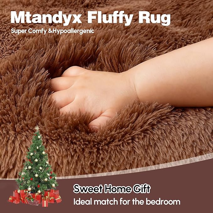 Mtandyx 5x7 Plush Fluffy Area Rugs, Large Soft Carpet, Upgraded Non-Slip Rectangular Rug for Living Room, Bedroom, Kids Room, Dorm, Modern Home Decor Aesthetic,Brown.