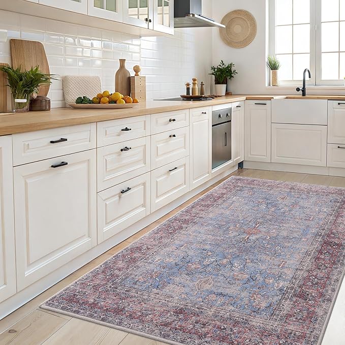 Vanmoos 4x6 Area Rug - Machine Washable, Non-Slip Soft Carpet for Living Room, Bedroom, Office, Dining Room - Durable Accent Rug for Farmhouse & High-Traffic Areas, Rustic Vibes/Rust