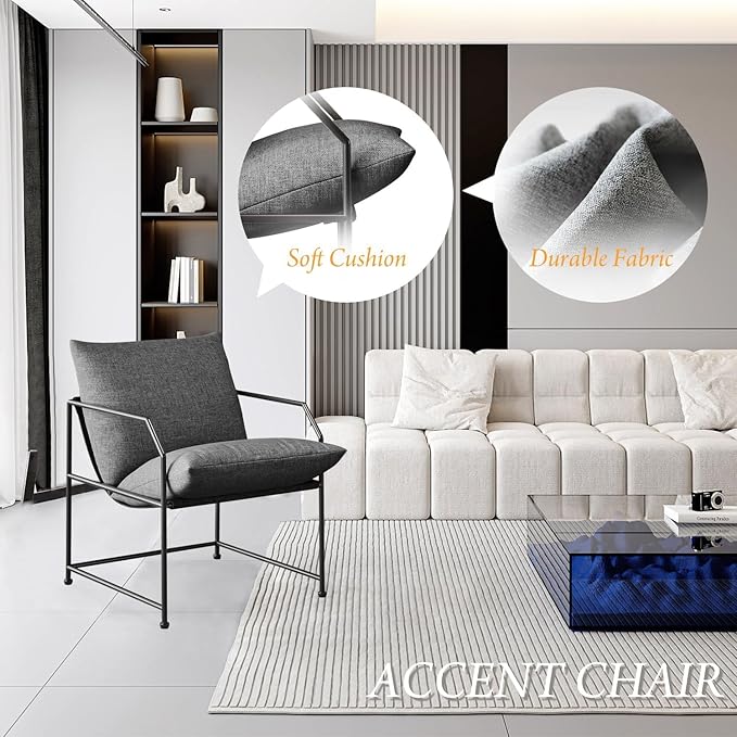 Accent Chair Living Room Chairs Accent Chairs Set of 2 Comfy Reading Chair for Bedroom Upholstered Lounge Chair Mid Century Modern Arm Chair Side Sofa Chair Armchair Waiting Room Chairs(Charcoal, 2)