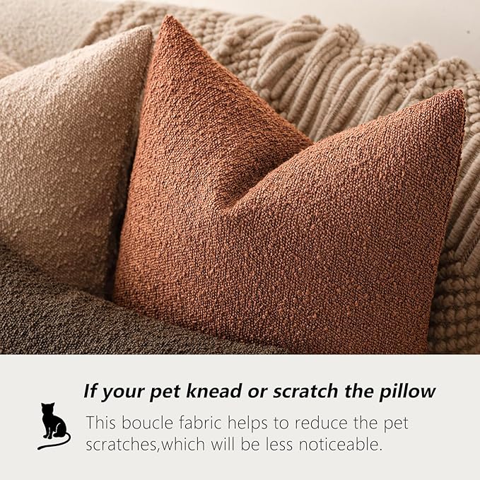 Foindtower Decorative Textured Boucle Throw Pillow Covers Accent Solid Pillow Cases Neutral Soft Cozy Couch Cushion Case for Chair Sofa Bedroom Living Room Home Decor 26x26 Inch,1PC,Burnt Orange Hazel