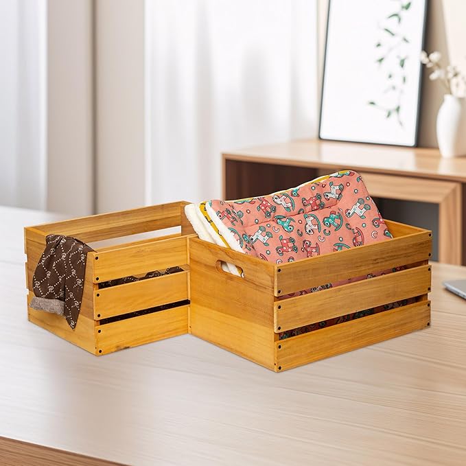 20" L Oversize Wooden Crates For Storage, Wood Milk Crates Of Farmhouse Lightly Yellow ,Vinyl Record Storage Crates,Extra Large Size Rustic Decration Wood Storage Crates (Lightly Yellow)