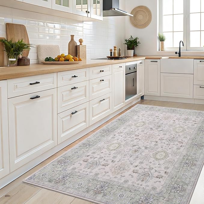 Vanmoos 2x3 Washable Area Rug – Soft, Non-Slip Entrance Rug, Durable Indoor Door mat, Floor Carpet for High-Traffic Areas, Entryway, Kitchen, and Bedside, Cozy Elegance/Green