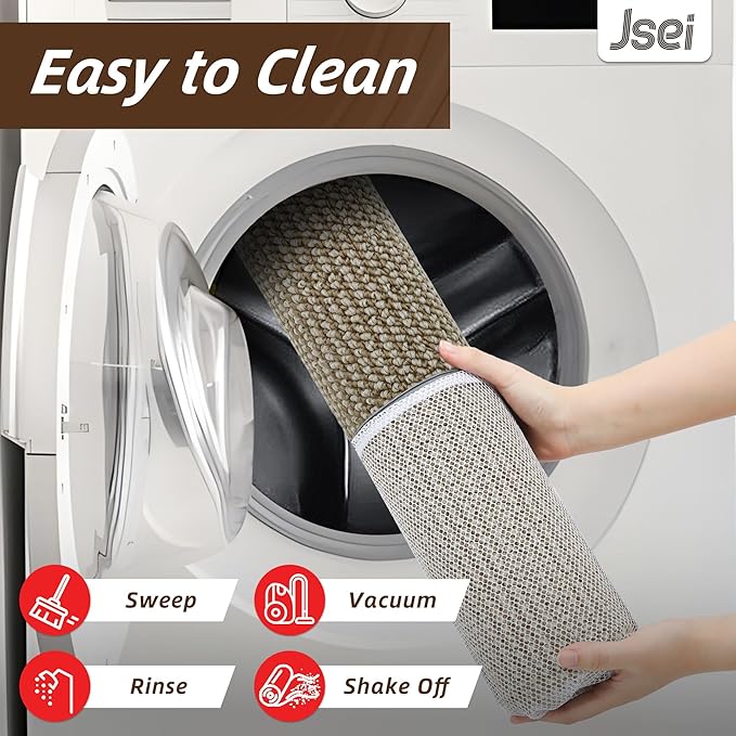 JSEI Kitchen Runner Rugs, 17''x48'' Non-Slip Kitchen Mats for Floor, Machine Washable Absorbent and Stain Resistant Kitchen Rug, Carpet Mats with TPR Backing for Kitchen, Beige