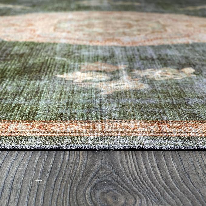 Beverly Rug Non Slip Rugs 2x7 Boho Medallion Floral Non Skid Rubber Backing Easy Silk Soft Runner Rug for Living Room Easy to Clean Non Shedding Kitchen Bedroom Indoor Carpet (2 x 7 Green - Cream)
