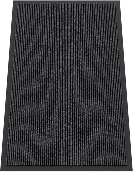 Indoor Outdoor Door Mat, 5’ x 3' Doormat for Entryway, Rubber Backing Non Slip Front Door Mat Outside Entrance, Super Absorbent Commercial Floor Mat for Home Office, Grey