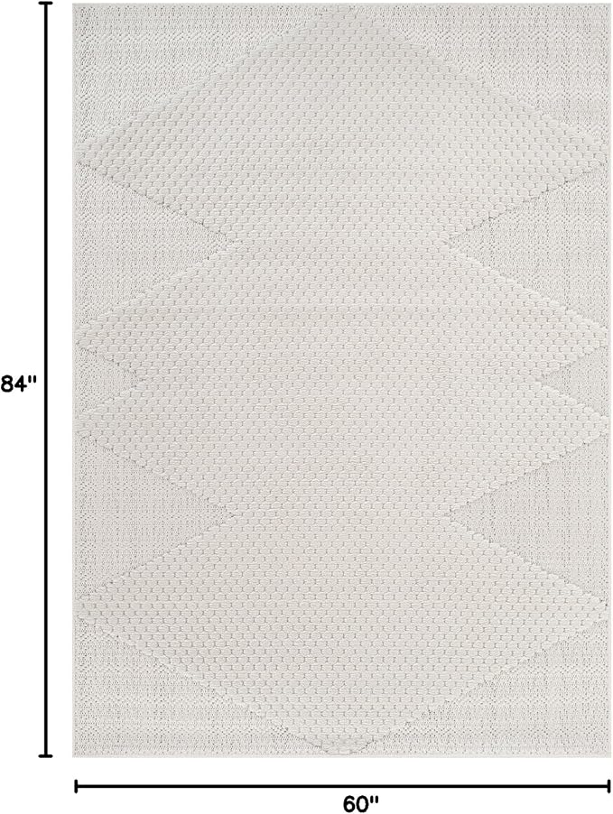Luul Home Modern Micro Loop Indoor Area Rugs for Living Room Bedroom Kitchen Geometric Triangle White 5x7 Luxury Durable Low and High Pile Non-Shedding Stain Resistant Soft Area Carpet 5 x 7