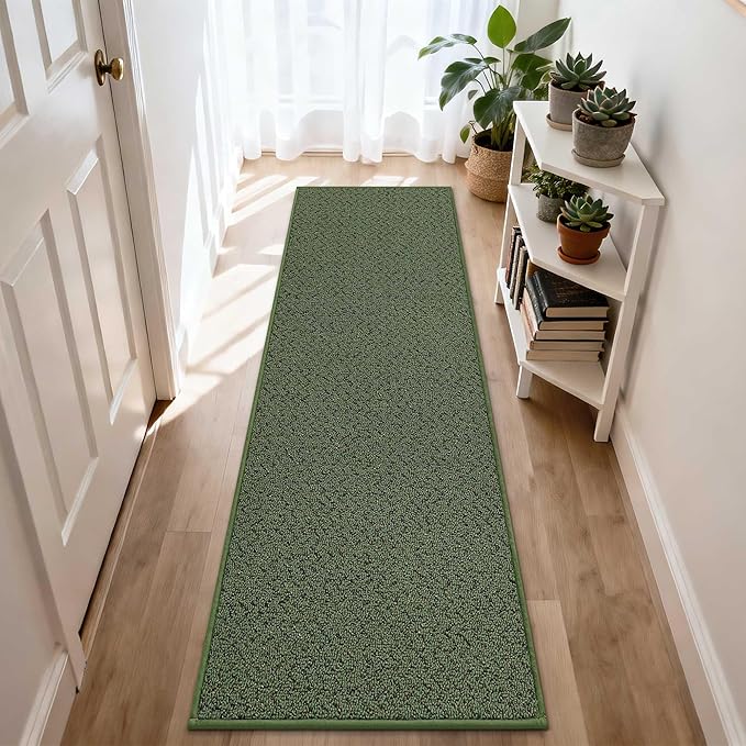 COSY HOMEER Door Mat 17" x 71" Non Slip Absorbent Entryway Rugs Dirt Trapper Doormats Washable Entrance Mats Low Pile Welcome Floor Mat for Front Back Door and Entry Mats,Green(Roll Packing)