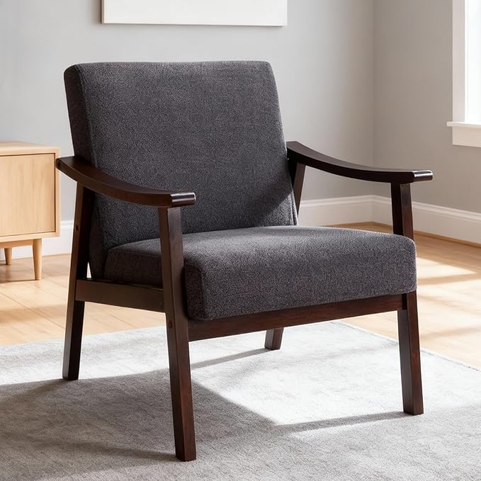 Hjaustevy Corduroy Accent Chair, Mid Century Modern Armchair, Living Room Chairs with High Back Upholstered, Lounge Chair with Solid Wood Frame & Soft Cushion for Bedroom, Reading Room, Black