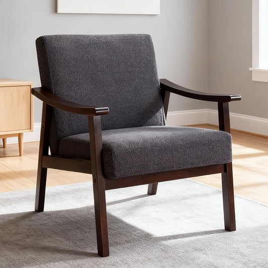 Hjaustevy Corduroy Accent Chair, Mid Century Modern Armchair, Living Room Chairs with High Back Upholstered, Lounge Chair with Solid Wood Frame & Soft Cushion for Bedroom, Reading Room, Black