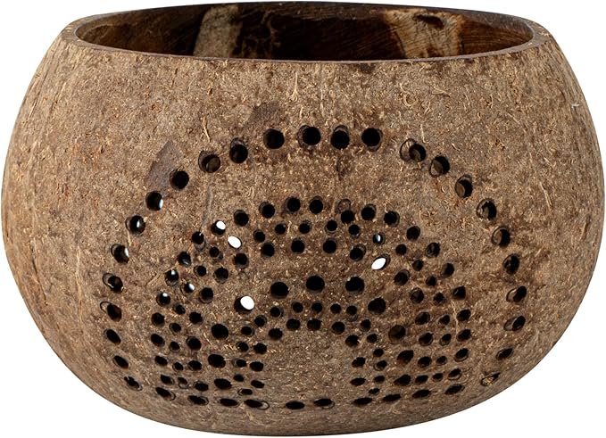 Restaurantware-Coco Casa 4 x 3.3 Inch Coconut Shell Candle Holders, 1 Reusable Tealight Holders - Candle Not Included, Rainbow Pattern, Tan Coconut Bowls for Candles, Handcrafted