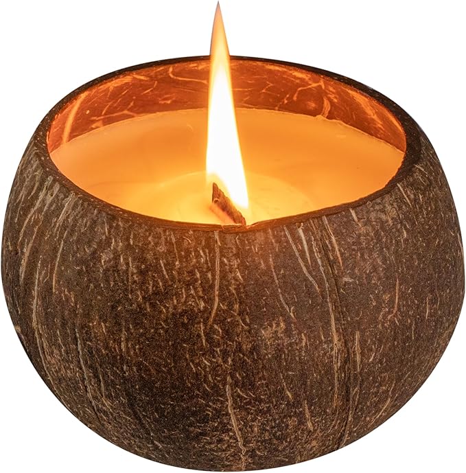 Restaurantware-Coco Casa 3.9 x 2.8 Inch Coconut Shell Candle, 1 Hand Poured Coconut Bowl Candle - Spring Hydrangea Fragrance, Double Wax Blend, Soy Wax Scented, Wooden Wick