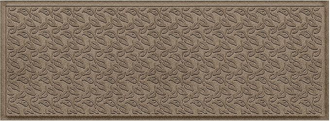 WaterHog Water Trapping Door Mat - Slip-Resistant Indoor/Outdoor Entrance Rug for Front Door, Entryways, Patios, Porch, Mudrooms, Hallway, Made in USA, Dogwood Leaf Collection, Khaki/Camel, 2' x 5'