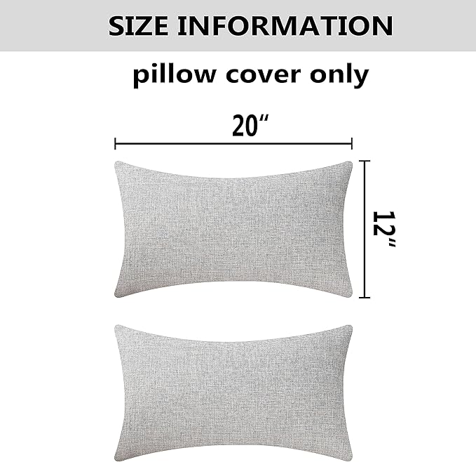 Home Brilliant Lined Burlap Linen Accent Cushion Cover Throw Pillow Case for Couch, 12"x20", Set of 2, Light Grey